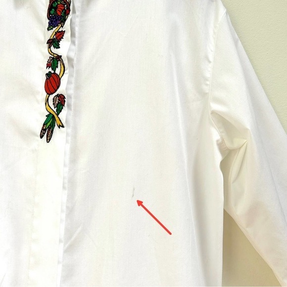 Vintage Autumn Halloween Fall Leaves Pumpkin Embroidered White Button Up Top - Picture 5 of 12